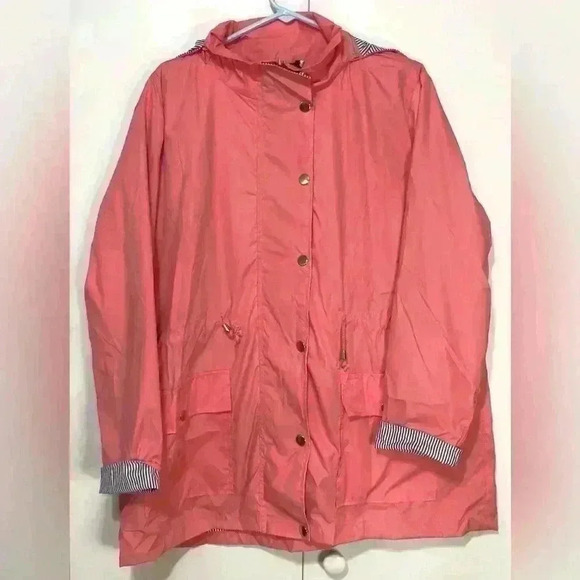 Fisoul Jackets & Blazers - Plus Size Women Salmon Pink Windproof Jacket Removable Hood Zip & Snaps Size XXL